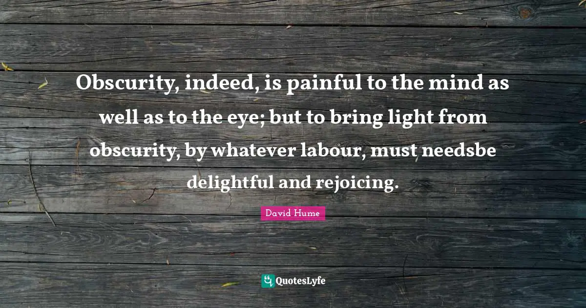 Obscurity, indeed, is painful to the mind as well as to the eye; but to bring light from obscurity, by whatever labour, must needsbe delightful and rejoicing.