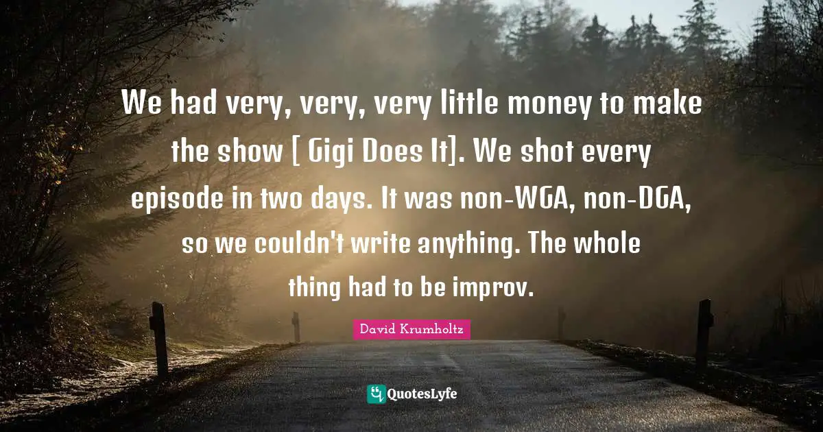 David Krumholtz Quotes: "We had very, very, very little money to make the show [ Gigi Does It]. We shot every episode in two days. It was non-WGA, non-DGA, so we couldn't write anything. The whole thing had to be improv."