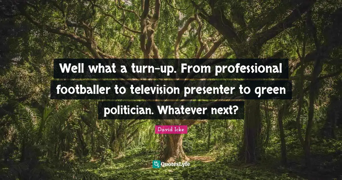Well what a turn-up. From professional footballer to television presenter to green politician. Whatever next?