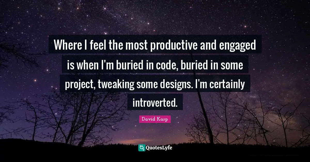 Where I feel the most productive and engaged is when I'm buried in code, buried in some project, tweaking some designs. I'm certainly introverted.
