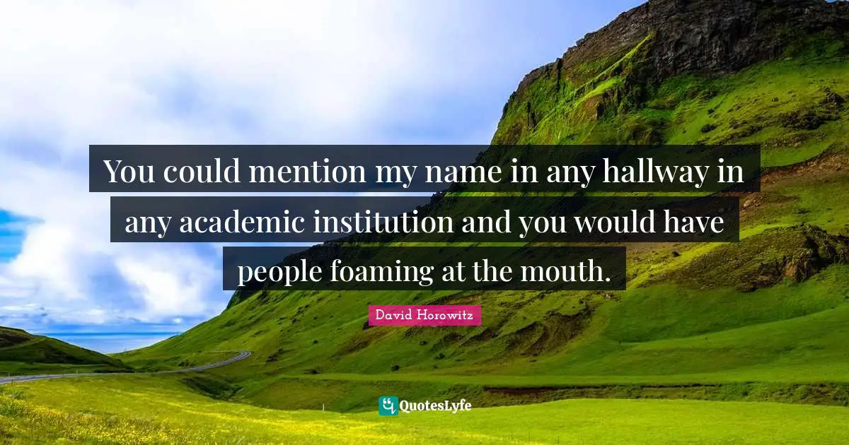 You could mention my name in any hallway in any academic institution and you would have people foaming at the mouth.