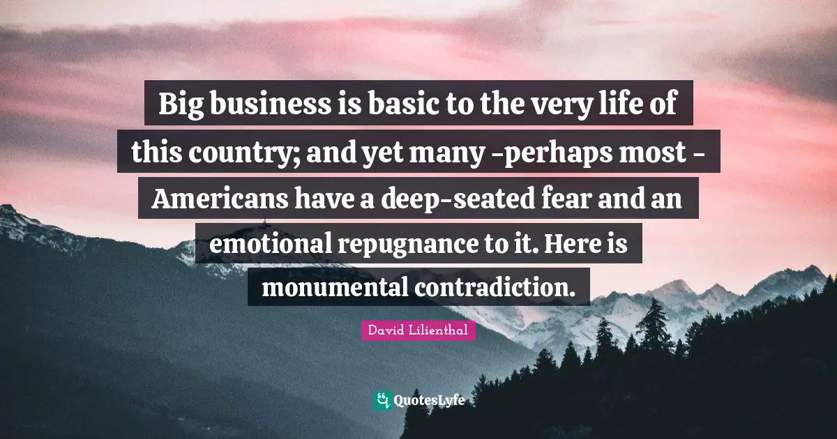 Big business is basic to the very life of this country; and yet many -perhaps most - Americans have a deep-seated fear and an emotional repugnance to it. Here is monumental contradiction.