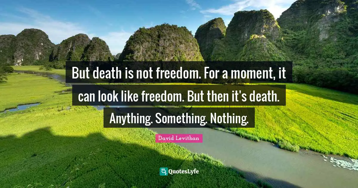 But death is not freedom. For a moment, it can look like freedom. But then it's death. Anything. Something. Nothing.