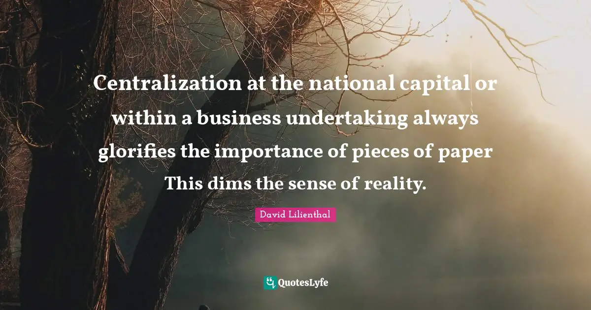 Centralization at the national capital or within a business undertaking always glorifies the importance of pieces of paper This dims the sense of reality.