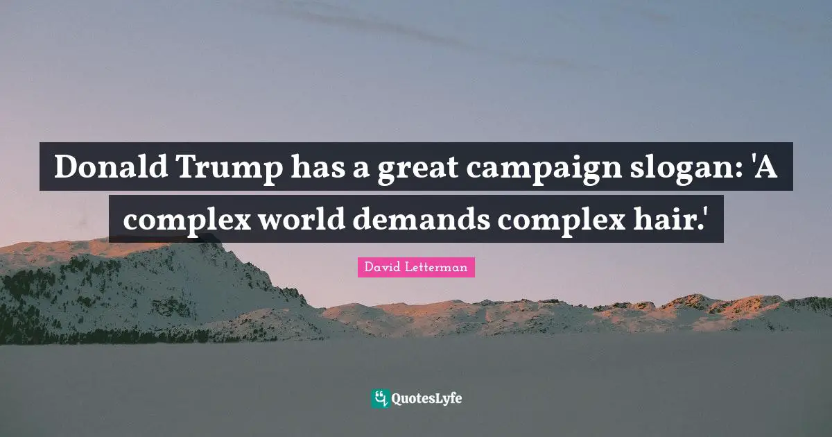 Donald Trump has a great campaign slogan: 'A complex world demands complex hair.'
