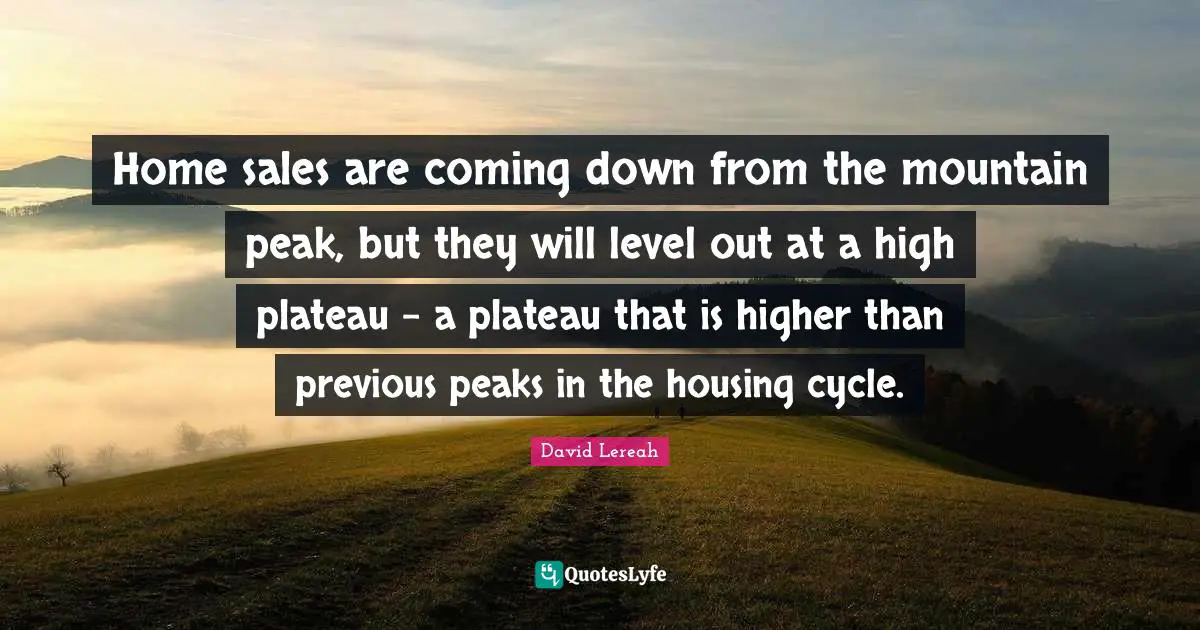 Home sales are coming down from the mountain peak, but they will level out at a high plateau - a plateau that is higher than previous peaks in the housing cycle.