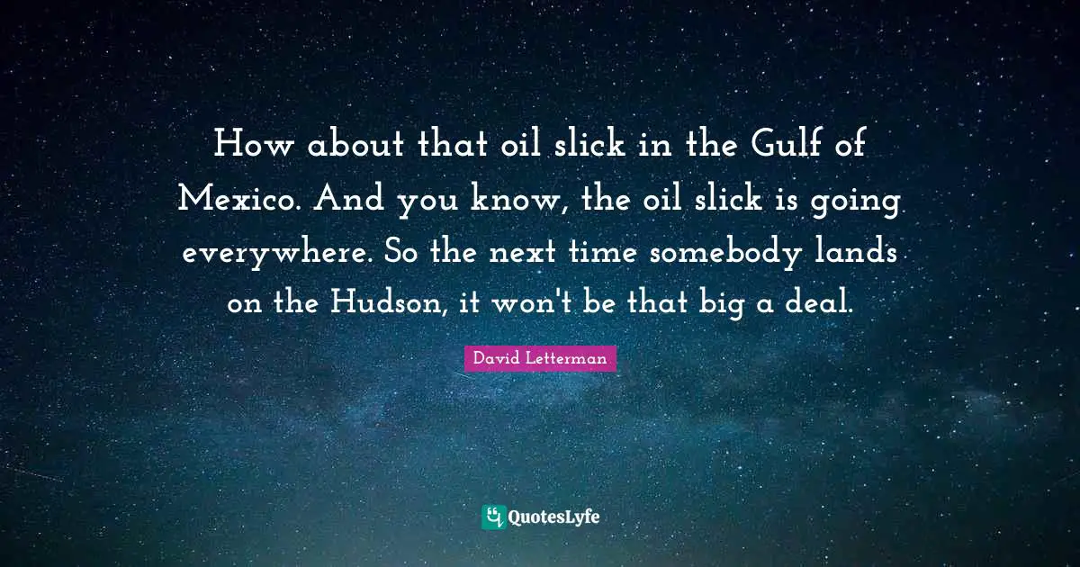 How about that oil slick in the Gulf of Mexico. And you know, the oil slick is going everywhere. So the next time somebody lands on the Hudson, it won't be that big a deal.