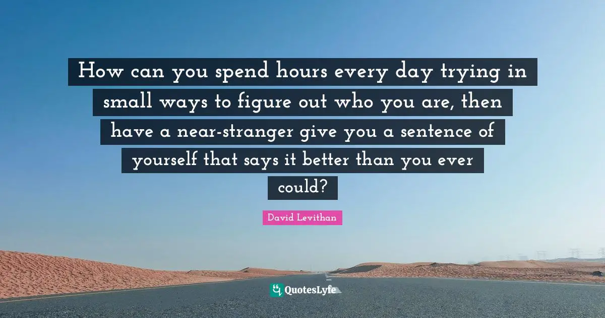 How can you spend hours every day trying in small ways to figure out who you are, then have a near-stranger give you a sentence of yourself that says it better than you ever could?