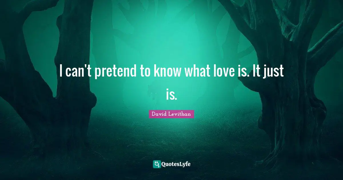 I can't pretend to know what love is. It just is.