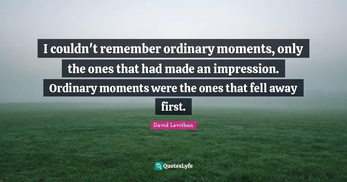 I couldn't remember ordinary moments, only the ones that had made an impression. Ordinary moments were the ones that fell away first.