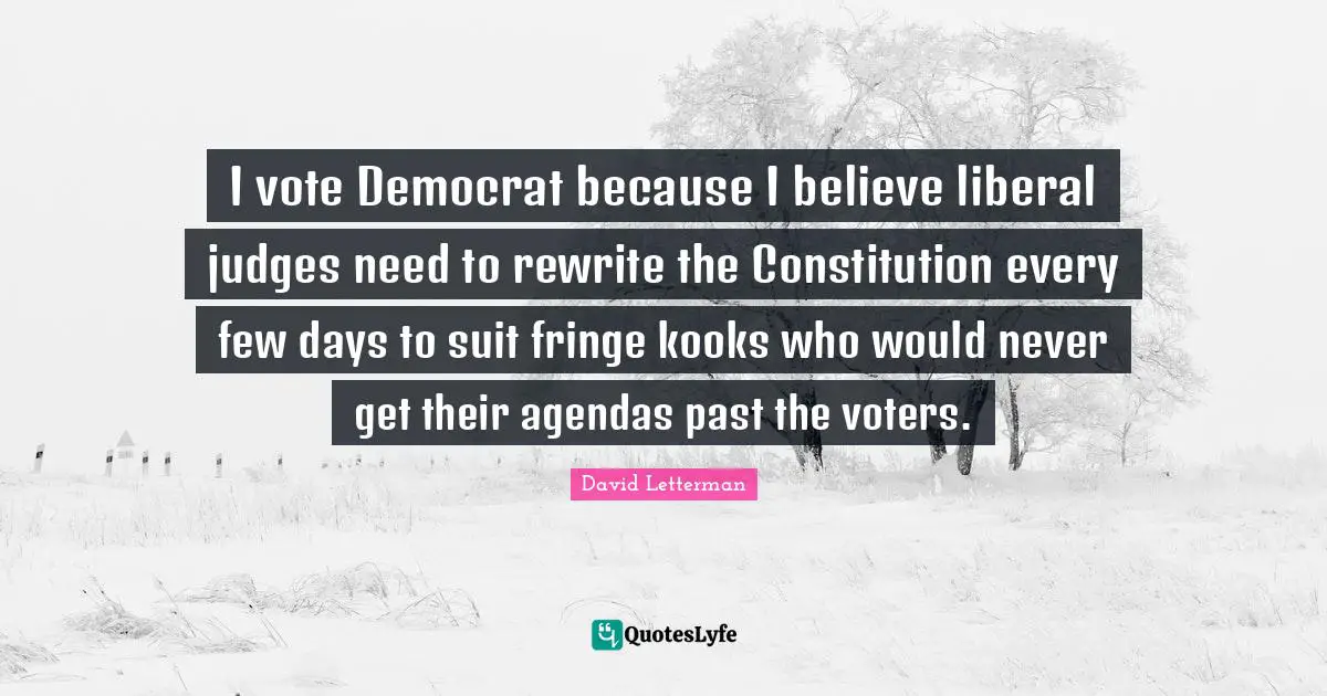 I vote Democrat because I believe liberal judges need to rewrite the Constitution every few days to suit fringe kooks who would never get their agendas past the voters.