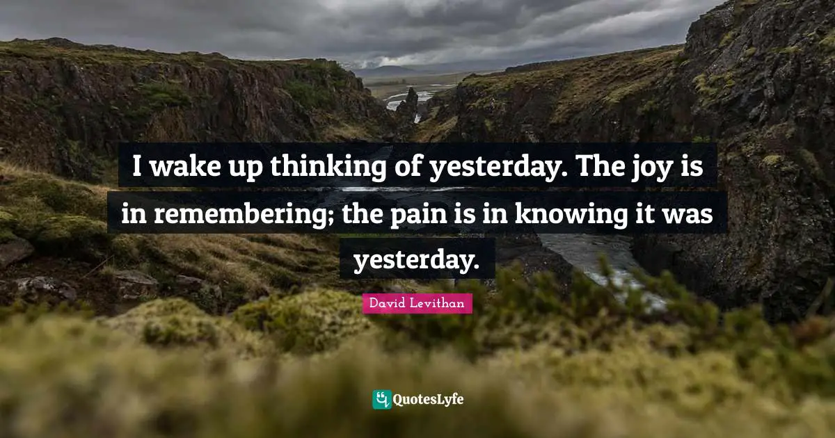 I wake up thinking of yesterday. The joy is in remembering; the pain is in knowing it was yesterday.