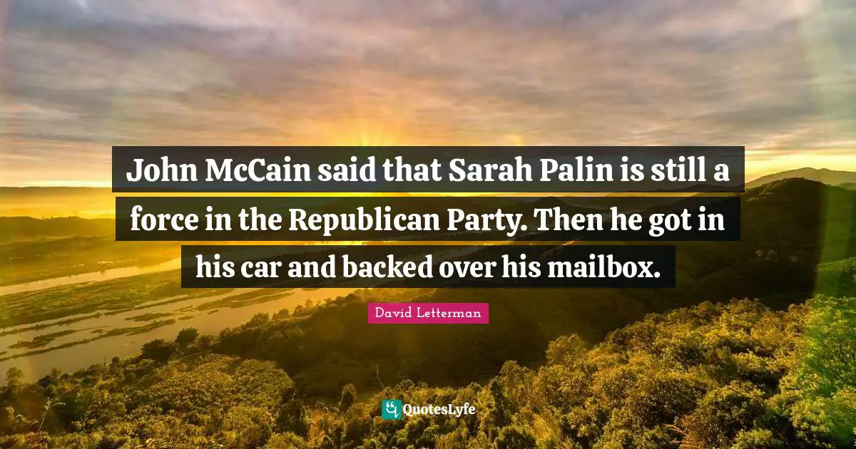 John McCain said that Sarah Palin is still a force in the Republican Party. Then he got in his car and backed over his mailbox.