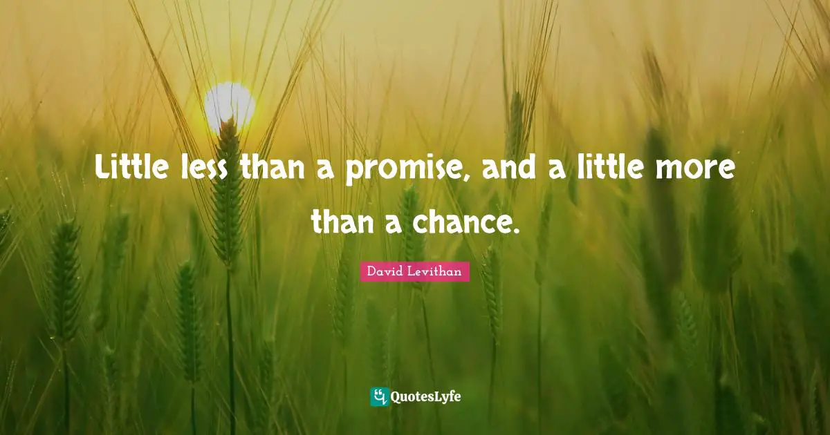 Little less than a promise, and a little more than a chance.
