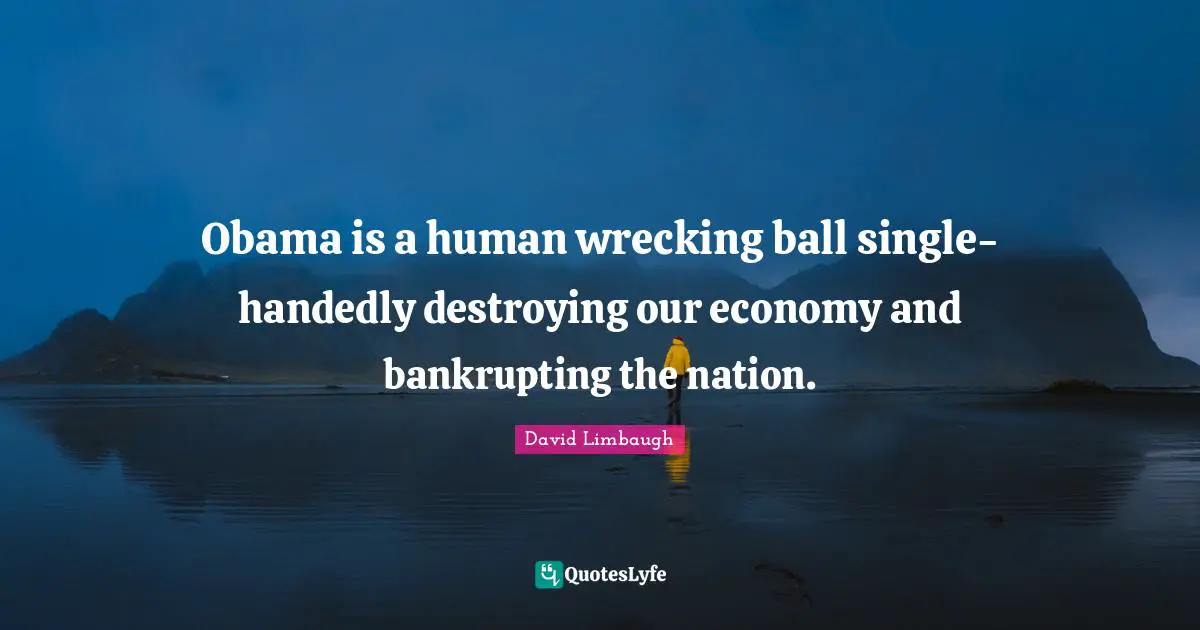 Obama is a human wrecking ball single-handedly destroying our economy and bankrupting the nation.