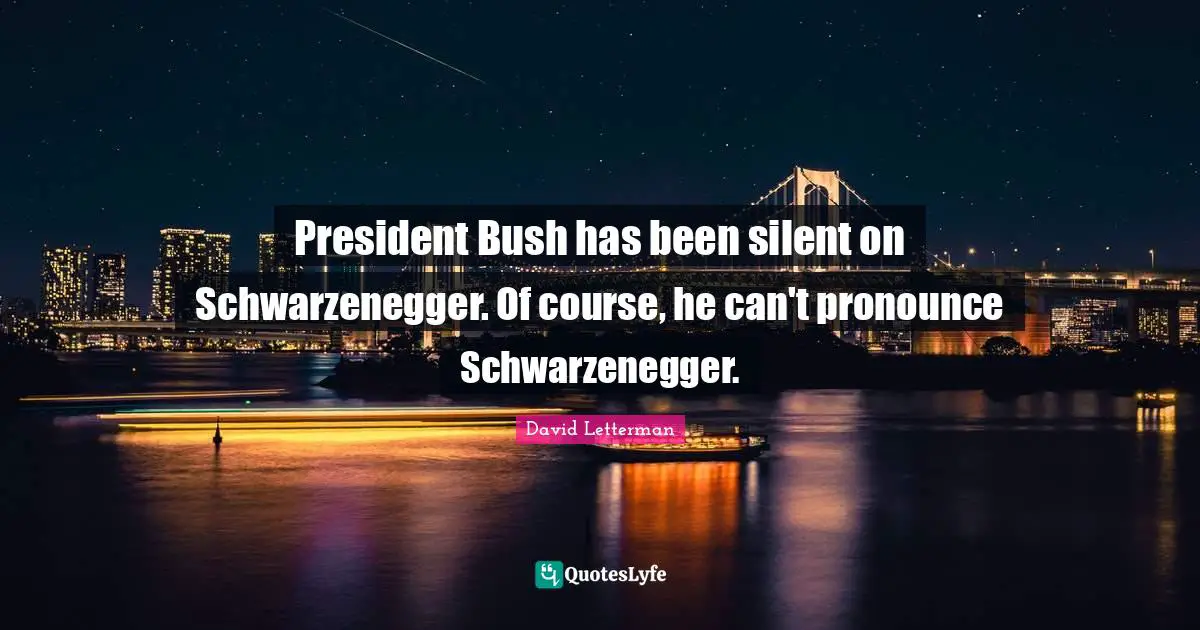 President Bush has been silent on Schwarzenegger. Of course, he can't pronounce Schwarzenegger.