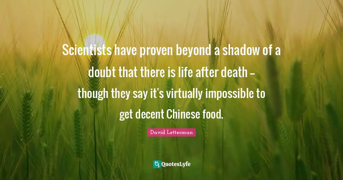 Scientists have proven beyond a shadow of a doubt that there is life after death -- though they say it's virtually impossible to get decent Chinese food.