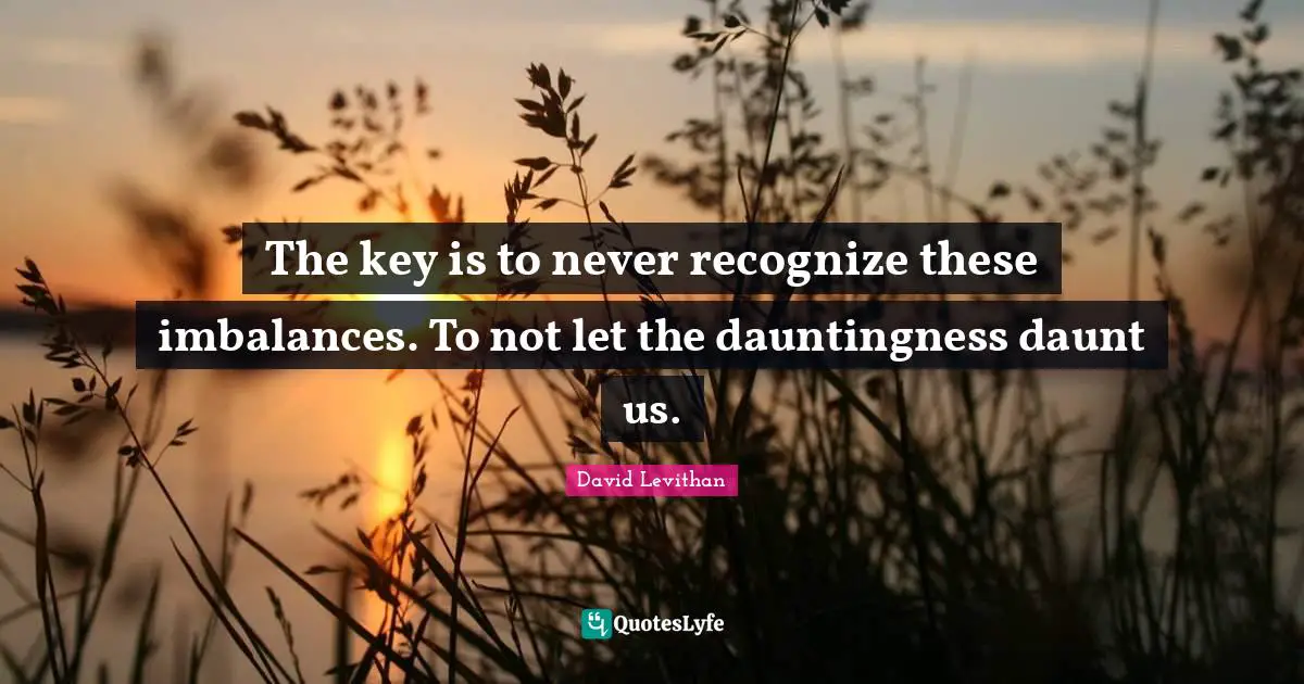 The key is to never recognize these imbalances. To not let the dauntingness daunt us.