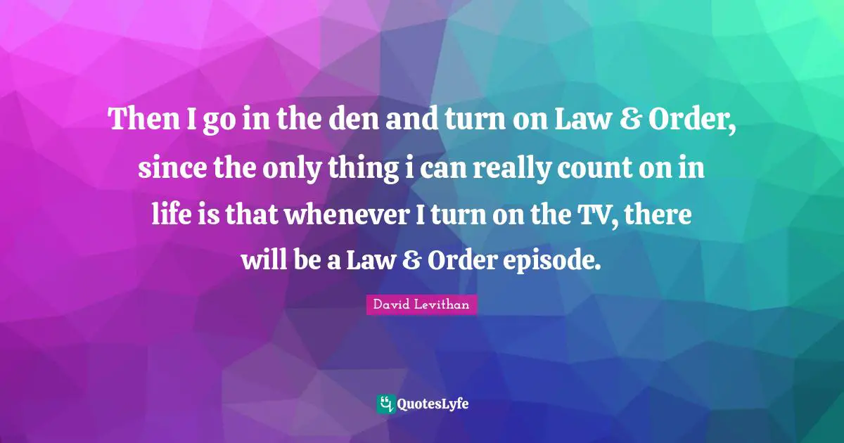 Then I go in the den and turn on Law & Order, since the only thing i can really count on in life is that whenever I turn on the TV, there will be a Law & Order episode.