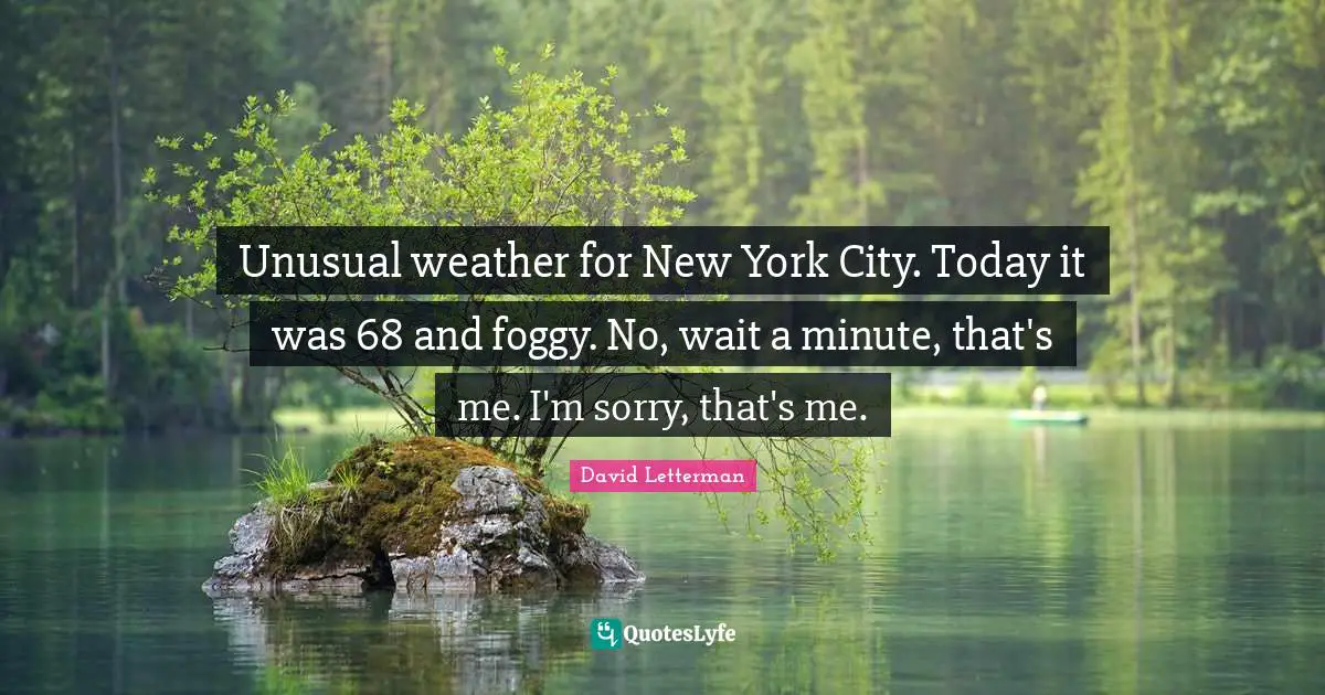 Unusual weather for New York City. Today it was 68 and foggy. No, wait a minute, that's me. I'm sorry, that's me.