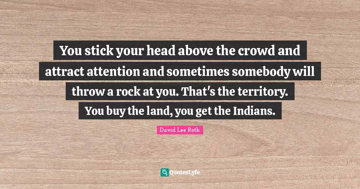 You stick your head above the crowd and attract attention and sometimes somebody will throw a rock at you. That's the territory. You buy the land, you get the Indians.
