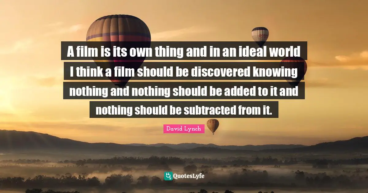 A film is its own thing and in an ideal world I think a film should be discovered knowing nothing and nothing should be added to it and nothing should be subtracted from it.