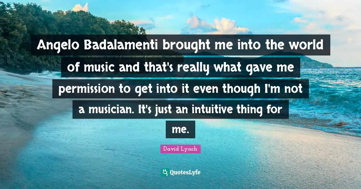 Angelo Badalamenti brought me into the world of music and that's really what gave me permission to get into it even though I'm not a musician. It's just an intuitive thing for me.
