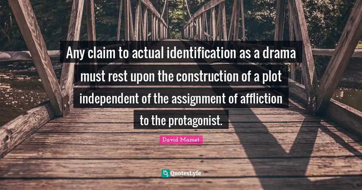 Any claim to actual identification as a drama must rest upon the construction of a plot independent of the assignment of affliction to the protagonist.