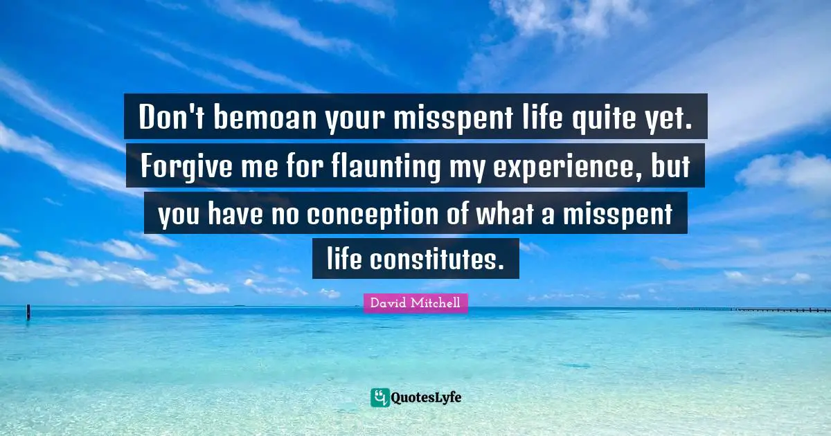 Don't bemoan your misspent life quite yet. Forgive me for flaunting my experience, but you have no conception of what a misspent life constitutes.