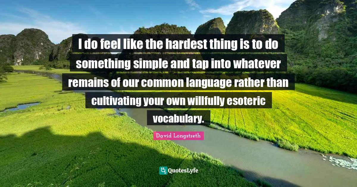 I do feel like the hardest thing is to do something simple and tap into whatever remains of our common language rather than cultivating your own willfully esoteric vocabulary.