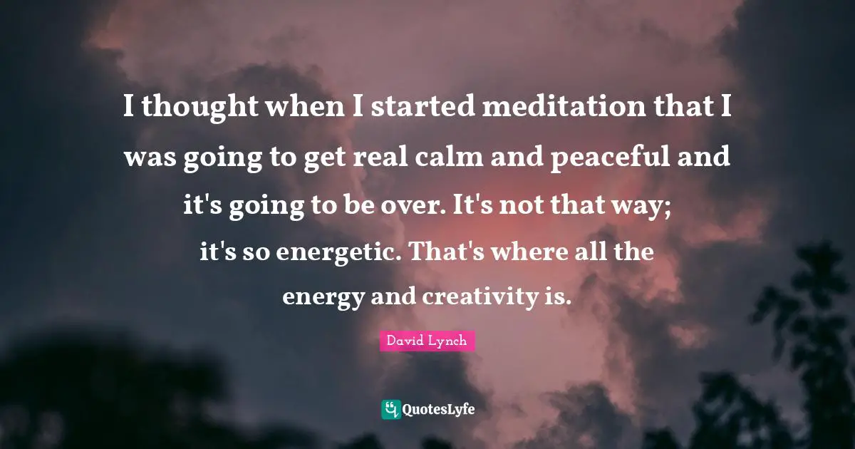 I thought when I started meditation that I was going to get real calm and peaceful and it's going to be over. It's not that way; it's so energetic. That's where all the energy and creativity is.
