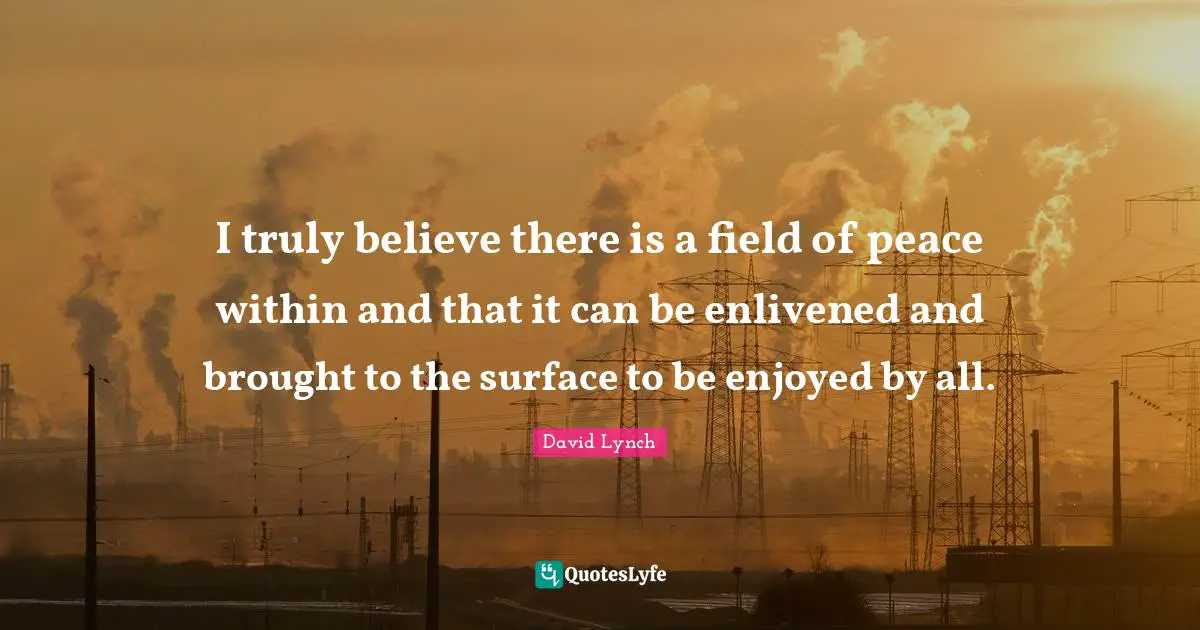 Peace Within Quotes: "I truly believe there is a field of peace within and that it can be enlivened and brought to the surface to be enjoyed by all."