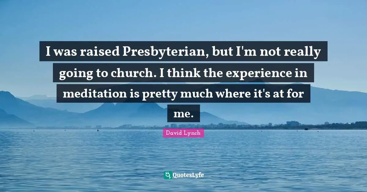 I was raised Presbyterian, but I'm not really going to church. I think the experience in meditation is pretty much where it's at for me.