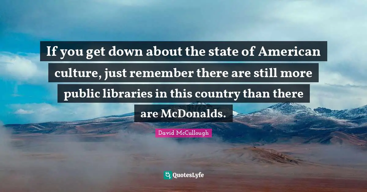 Mcdonalds Quotes: "If you get down about the state of American culture, just remember there are still more public libraries in this country than there are McDonalds."