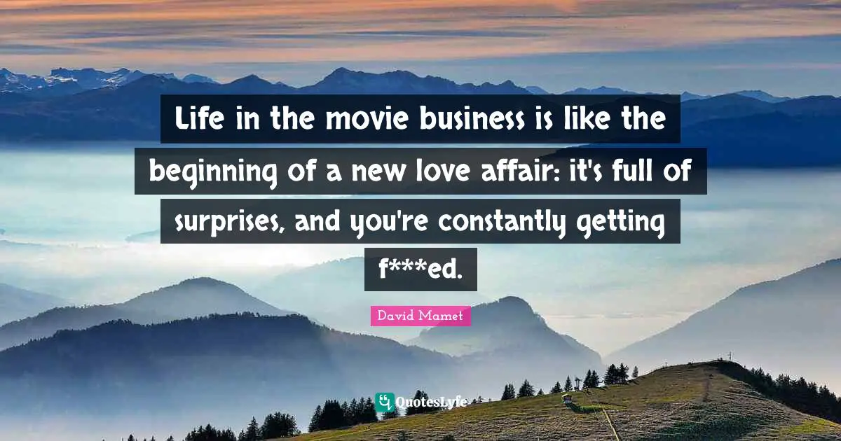 Life in the movie business is like the beginning of a new love affair: it's full of surprises, and you're constantly getting f***ed.