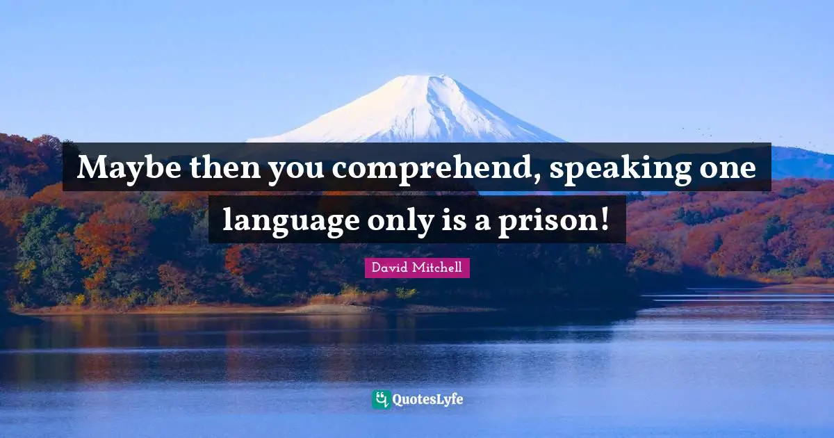 David Mitchell Quotes: "Maybe then you comprehend, speaking one language only is a prison!"