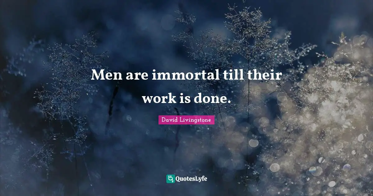 David Livingstone Quotes: "Men are immortal till their work is done."