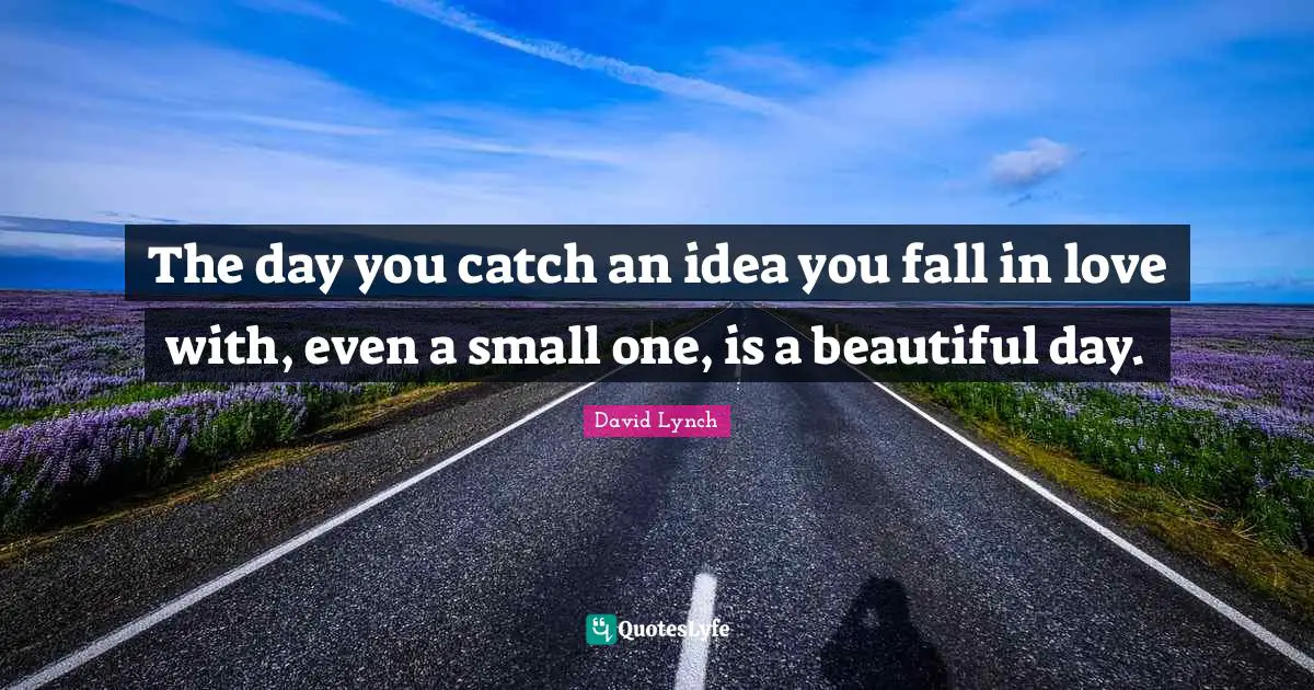 David Lynch Quotes: "The day you catch an idea you fall in love with, even a small one, is a beautiful day."