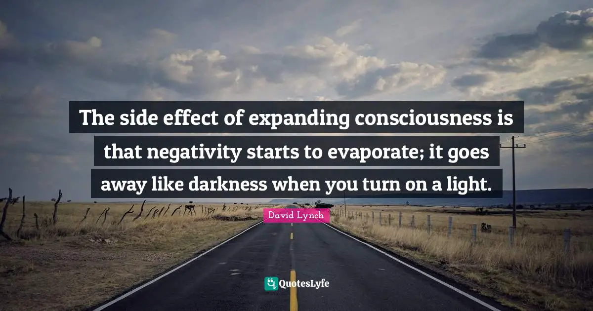 The side effect of expanding consciousness is that negativity starts to evaporate; it goes away like darkness when you turn on a light.