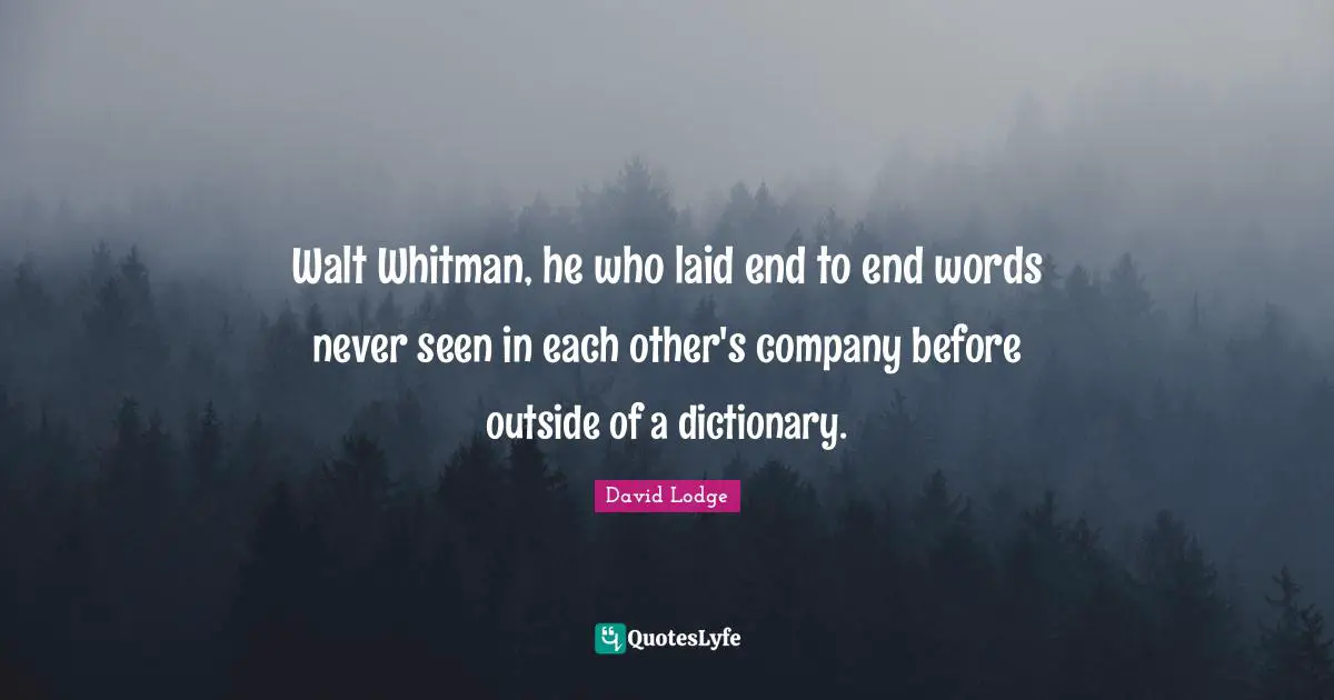 Walt Whitman, he who laid end to end words never seen in each other's company before outside of a dictionary.