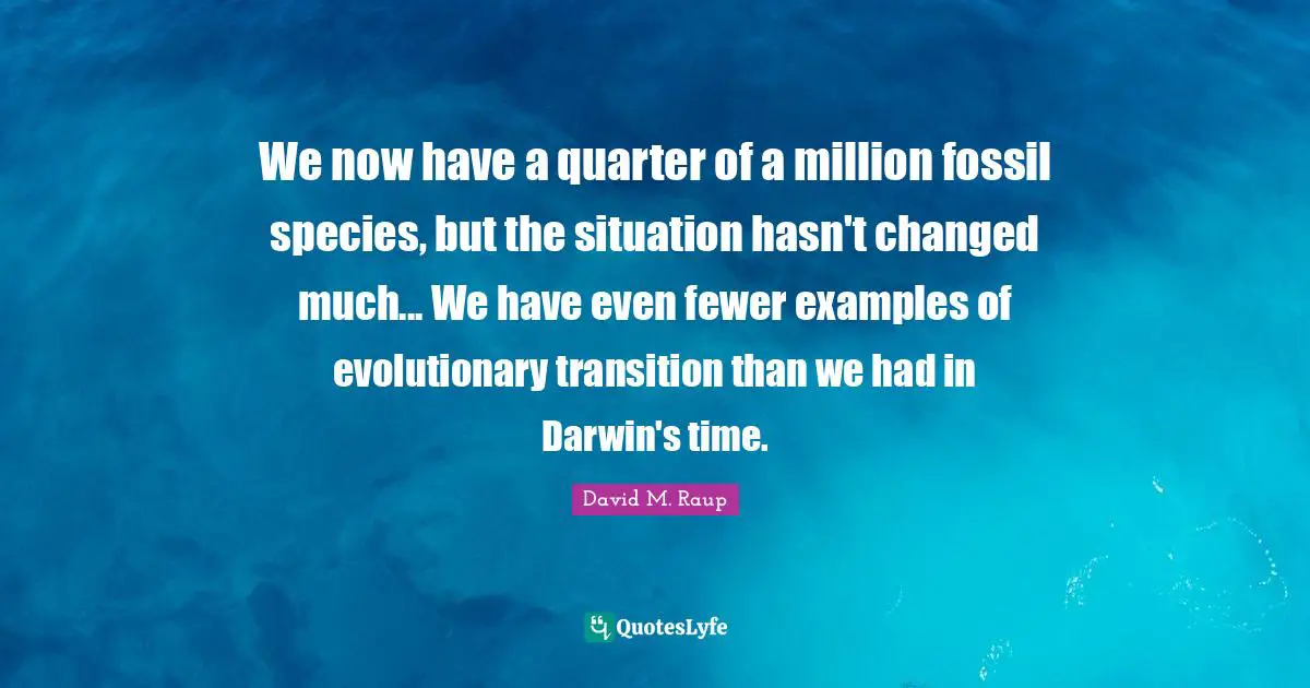 We now have a quarter of a million fossil species, but the situation hasn't changed much... We have even fewer examples of evolutionary transition than we had in Darwin's time.