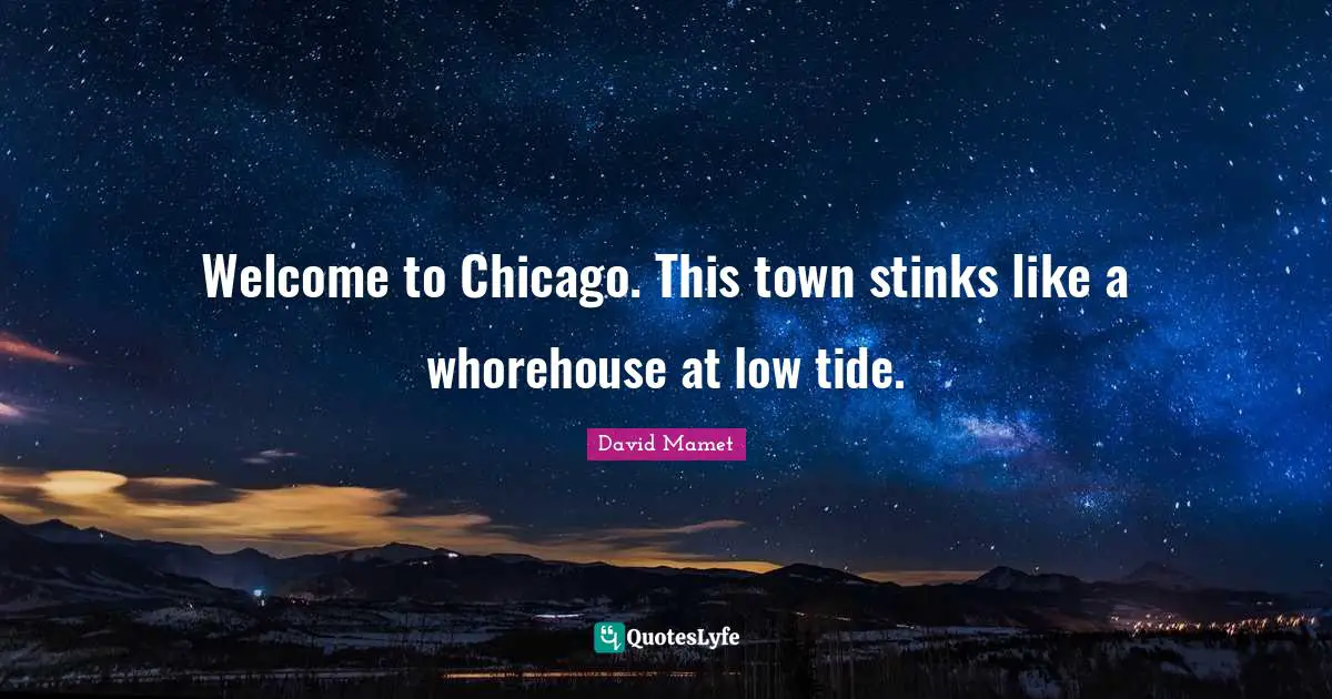 Welcome to Chicago. This town stinks like a whorehouse at low tide.