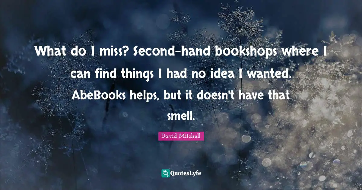 What do I miss? Second-hand bookshops where I can find things I had no idea I wanted. AbeBooks helps, but it doesn't have that smell.