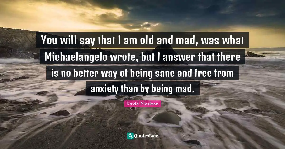 You will say that I am old and mad, was what Michaelangelo wrote, but I answer that there is no better way of being sane and free from anxiety than by being mad.
