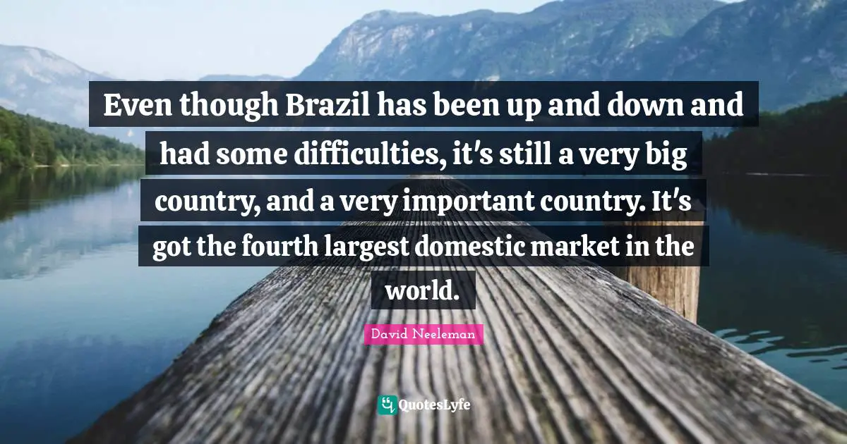 David Neeleman Quotes: "Even though Brazil has been up and down and had some difficulties, it's still a very big country, and a very important country. It's got the fourth largest domestic market in the world."