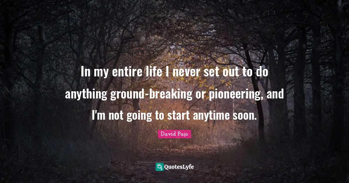 In my entire life I never set out to do anything ground-breaking or pioneering, and I'm not going to start anytime soon.