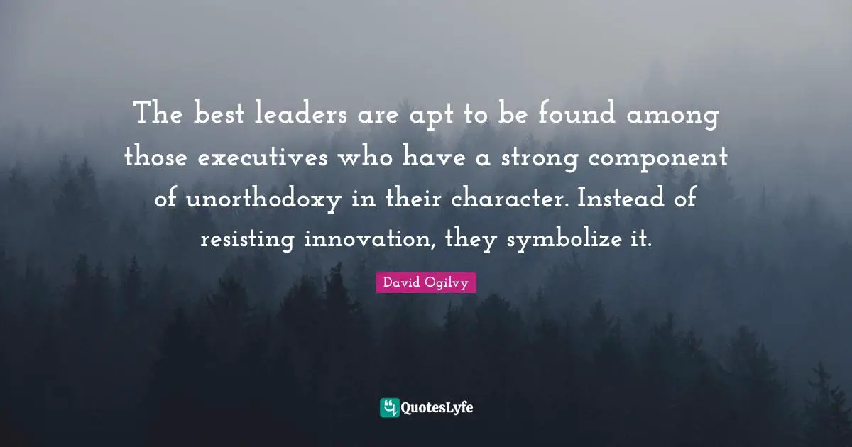 The best leaders are apt to be found among those executives who have a strong component of unorthodoxy in their character. Instead of resisting innovation, they symbolize it.