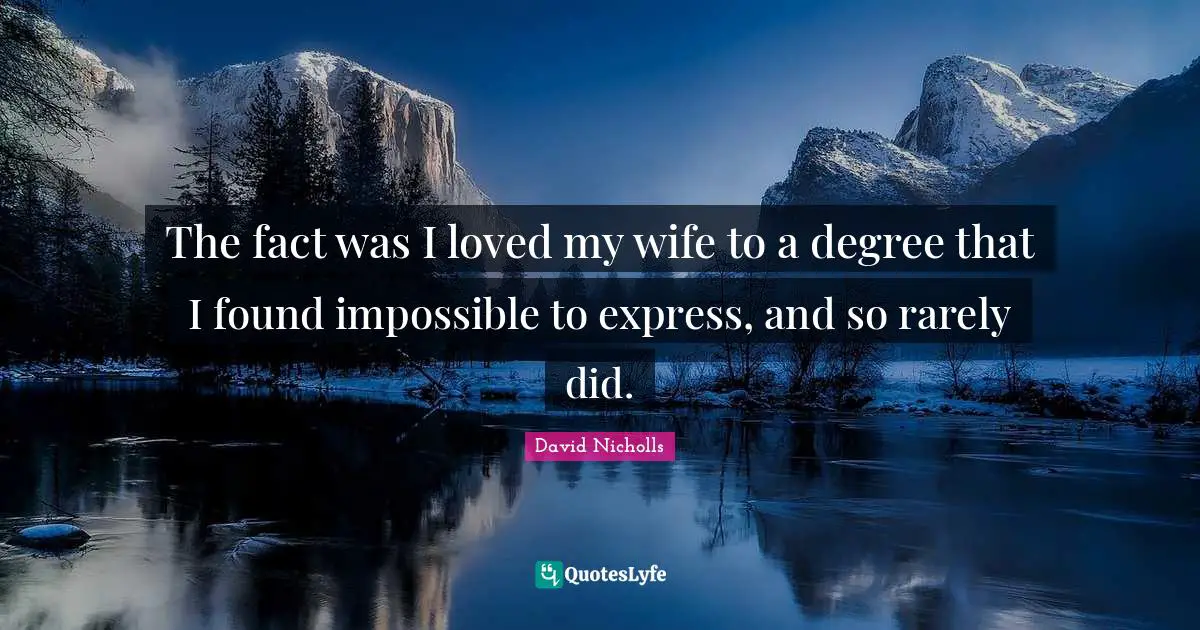 The fact was I loved my wife to a degree that I found impossible to express, and so rarely did.