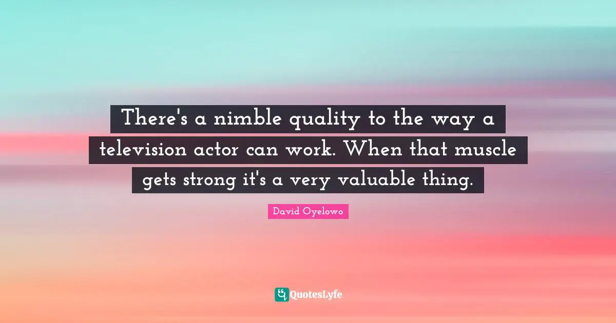 There's a nimble quality to the way a television actor can work. When that muscle gets strong it's a very valuable thing.