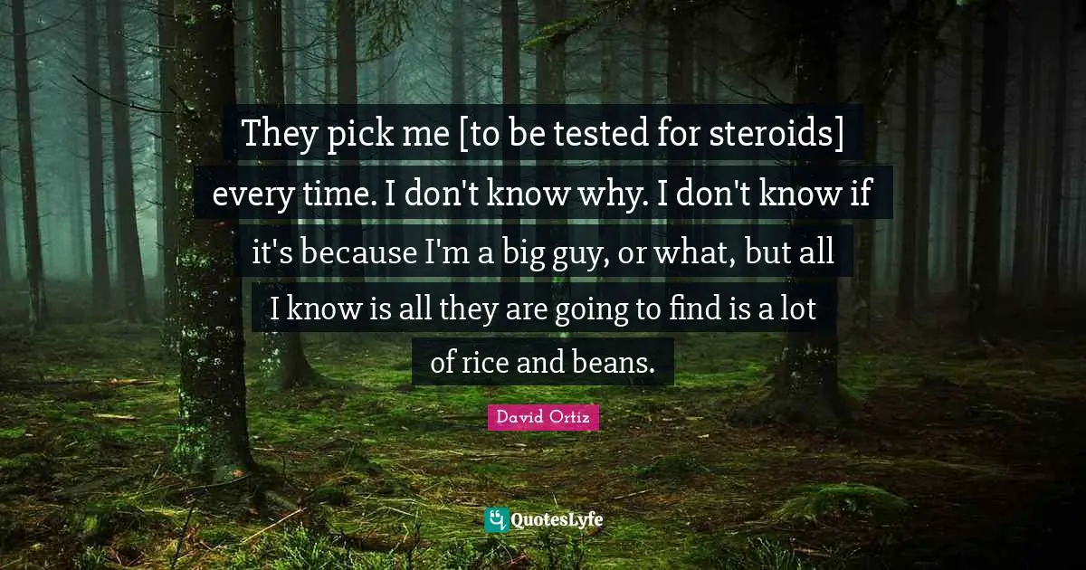They pick me [to be tested for steroids] every time. I don't know why. I don't know if it's because I'm a big guy, or what, but all I know is all they are going to find is a lot of rice and beans.